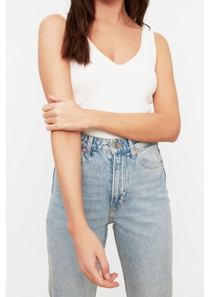 Moda V Yaka Triko Regular Düz Desen Casual Günlük Regular Askılı Kol Bluz fiyatları