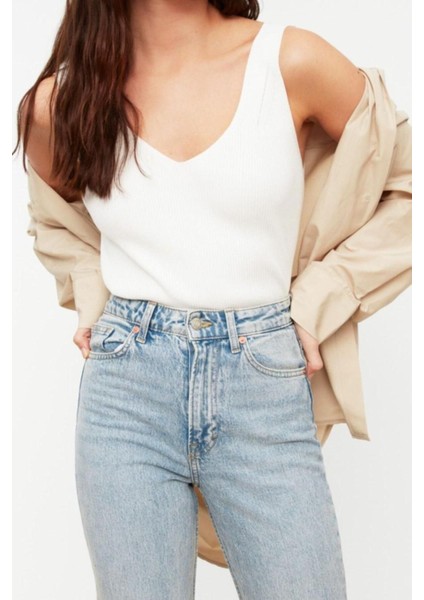 Moda V Yaka Triko Regular Düz Desen Casual Günlük Regular Askılı Kol Bluz modelleri