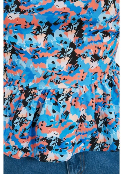 Moda Devrik Yaka Dokuma Regular Çiçekli Desen Casual Günlük Regular Kısa Kol Bluz fırsatları