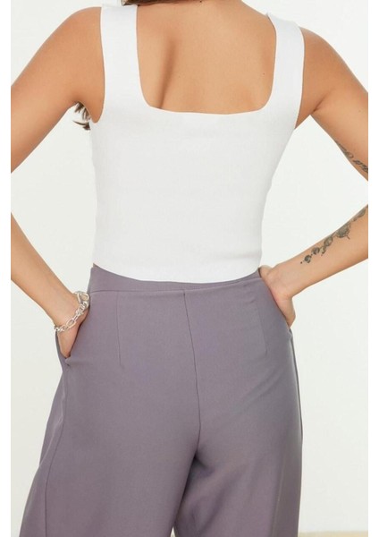 Moda Kare Yaka Triko Slim Düz Desen Casual Günlük Crop Askılı Kol Bluz fırsatları