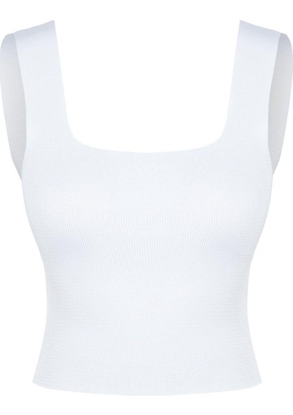 Moda Kare Yaka Triko Slim Düz Desen Casual Günlük Crop Askılı Kol Bluz indirimleri