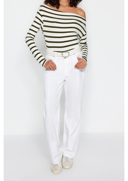 Moda Kayık Yaka Örme Slim Çizgili Desen Casual Günlük Regular Uzun Kol Bluz modelleri