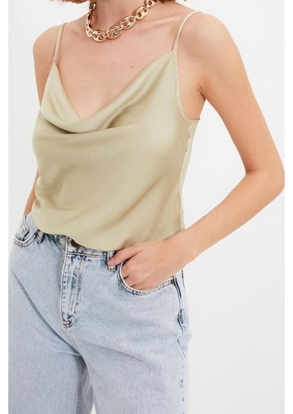 Moda Degaje Yaka Dokuma Regular Düz Desen Casual Günlük Regular Askılı Kol Bluz fiyatları