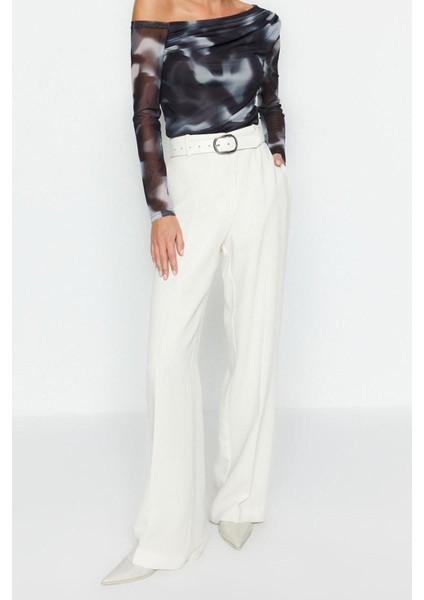 Moda Asimetrik Yaka Örme Slim Çiçekli Desen Casual Günlük Regular Uzun Kol Bluz