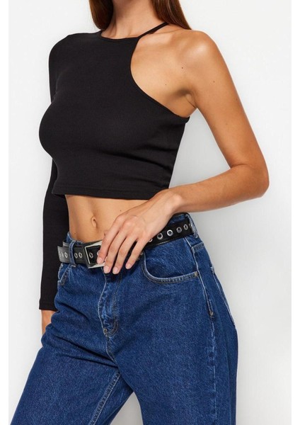 Moda Bisiklet Yaka Örme Slim Düz Desen Casual Günlük Crop Uzun Kol Bluz fırsatları