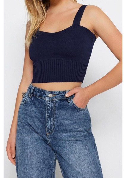Moda Kare Yaka Triko Slim Düz Desen Casual Günlük Crop Askılı Kol Bluz fiyatları