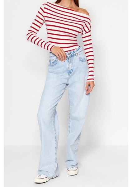 Moda Kayık Yaka Örme Slim Çizgili Desen Casual Günlük Regular Uzun Kol Bluz modelleri