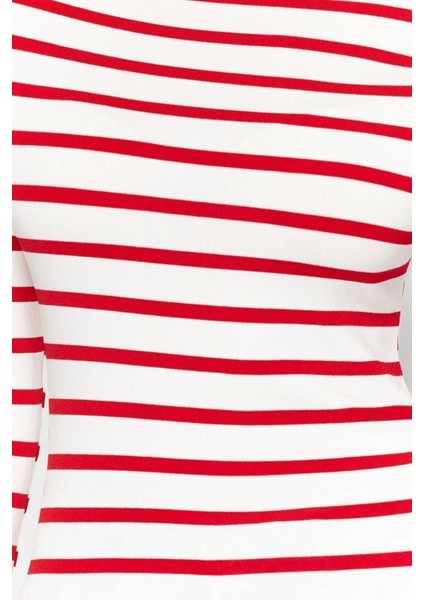Moda Kayık Yaka Örme Slim Çizgili Desen Casual Günlük Regular Uzun Kol Bluz fırsatları