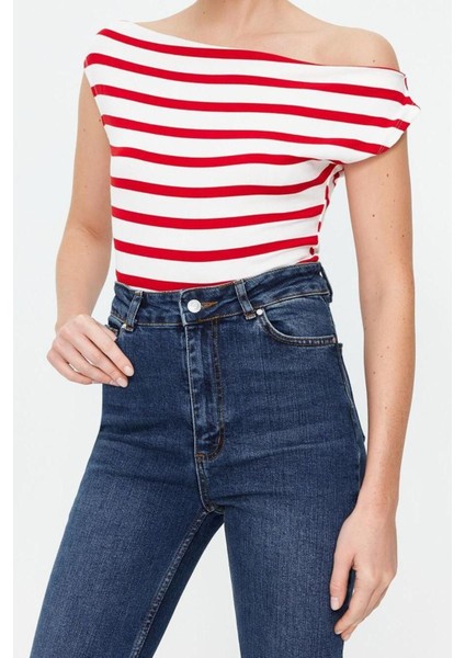 Moda Kayık Yaka Örme Slim Geometrik Desen Casual Günlük Regular Kısa Kol Bluz fiyatları