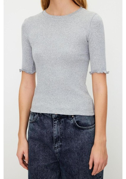 Moda Bisiklet Yaka Örme Slim Düz Desen Casual Günlük Regular Kısa Kol Bluz