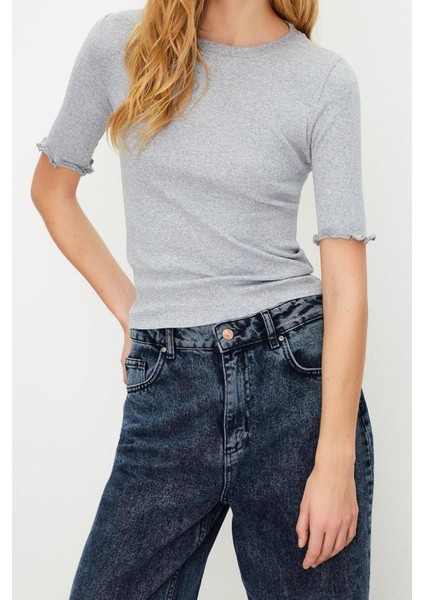 Moda Bisiklet Yaka Örme Slim Düz Desen Casual Günlük Regular Kısa Kol Bluz fiyatları
