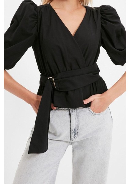 Moda Kruvaze Dokuma Regular Düz Desen Casual Günlük Regular Uzun Kol Bluz fiyatları