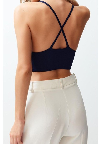 Moda V Yaka Triko Slim Düz Desen Casual Günlük Super Crop Askılı Kol Bluz indirimleri