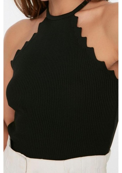 Moda Halter Yaka Triko Regular Düz Desen Casual Günlük Regular Kolsuz Bluz