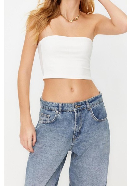 Moda Straplez Örme Slim Düz Desen Casual Günlük Crop Kolsuz Bluz