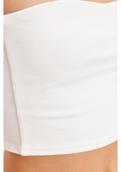 Moda Straplez Örme Slim Düz Desen Casual Günlük Crop Kolsuz Bluz