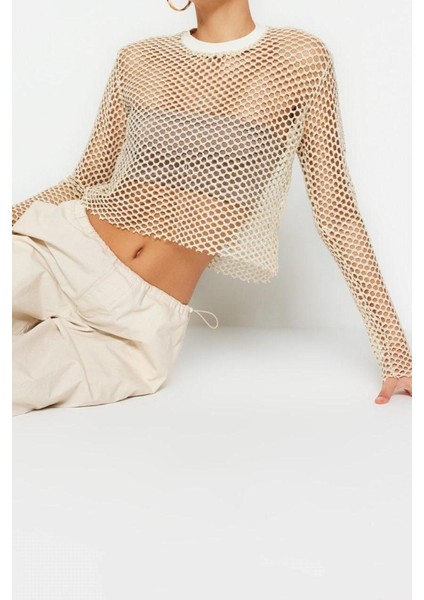 Moda Bisiklet Yaka Örme Regular Düz Desen Casual Günlük Crop Uzun Kol Bluz modelleri