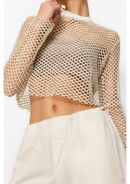 Moda Bisiklet Yaka Örme Regular Düz Desen Casual Günlük Crop Uzun Kol Bluz fırsatları