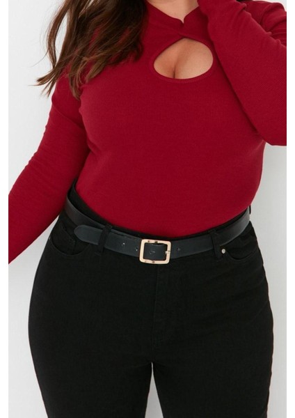 Moda Büyük Beden Dik Yaka Örme Fit Düz Desen Casual Günlük Crop Uzun Kol Bluz fiyatları