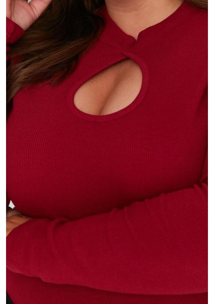 Moda Büyük Beden Dik Yaka Örme Fit Düz Desen Casual Günlük Crop Uzun Kol Bluz fırsatları
