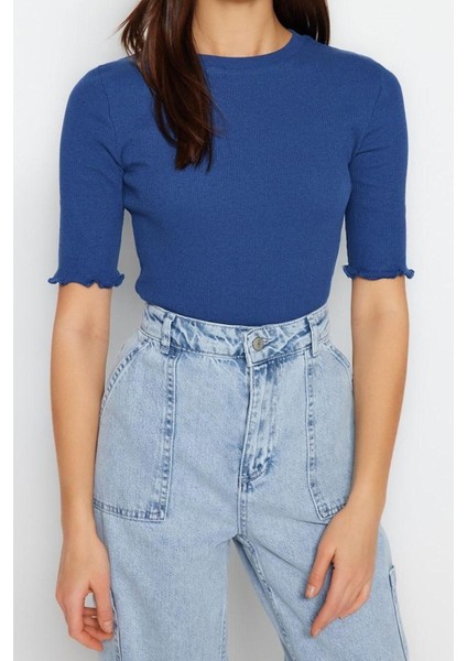 Moda Bisiklet Yaka Örme Slim Düz Desen Casual Günlük Regular Kısa Kol Bluz fırsatları