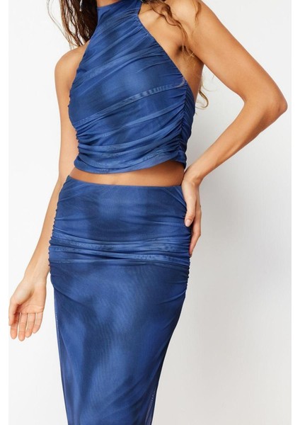 Moda Halter Yaka Örme Slim Degrade Desen Casual Günlük Crop Kolsuz Bluz modelleri