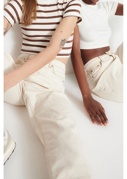 Moda Bisiklet Yaka Örme Slim Çizgili Desen Casual Günlük Crop Kısa Kol Bluz fiyatları