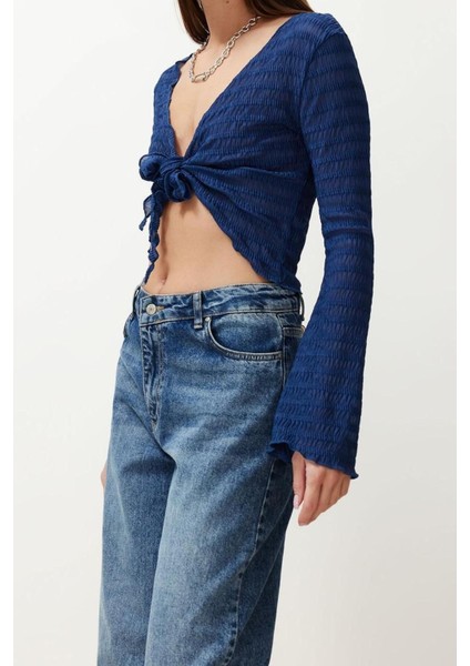 Moda V Yaka Örme Regular Düz Desen Casual Günlük Regular Uzun Kol Bluz modelleri