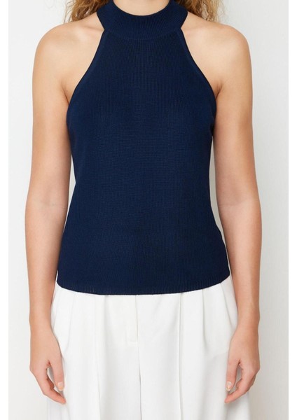 Moda Halter Yaka Triko Fit Düz Desen Casual Günlük Regular Kolsuz Bluz