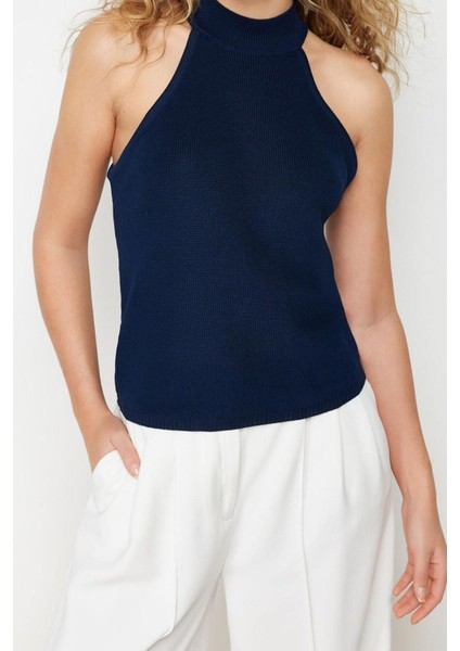 Moda Halter Yaka Triko Fit Düz Desen Casual Günlük Regular Kolsuz Bluz fiyatları