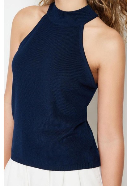 Moda Halter Yaka Triko Fit Düz Desen Casual Günlük Regular Kolsuz Bluz modelleri