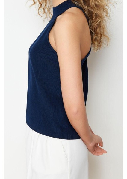 Moda Halter Yaka Triko Fit Düz Desen Casual Günlük Regular Kolsuz Bluz fırsatları