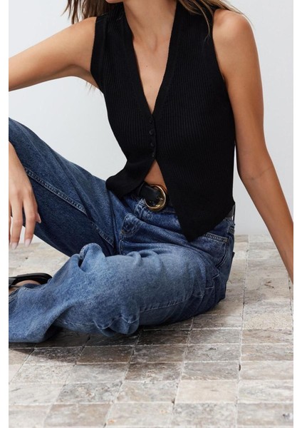 Moda V Yaka Triko Slim Düz Desen Casual Günlük Crop Kolsuz Bluz fırsatları