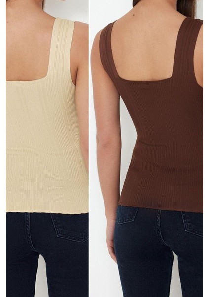 Moda Havuz Yaka Triko Slim Düz Desen Casual Günlük Regular Askılı Kol Bluz modelleri