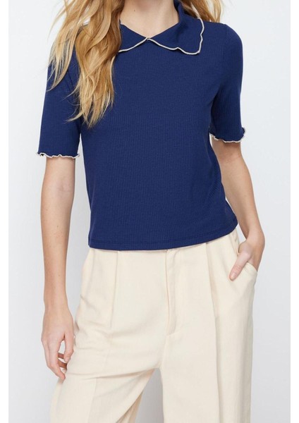 Moda Polo Yaka Örme Slim Düz Desen Casual Günlük Regular Truvakar Kol Kol Bluz modelleri