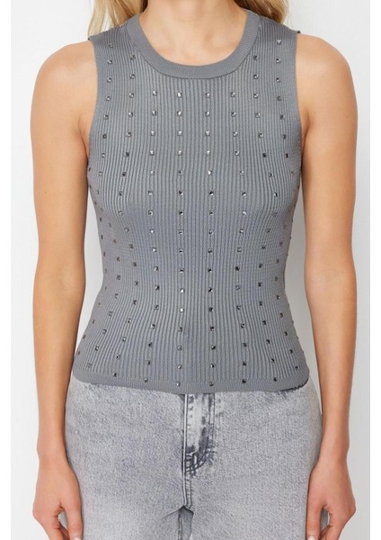 Moda Bisiklet Yaka Triko Regular Düz Desen Casual Günlük Regular Kolsuz Bluz