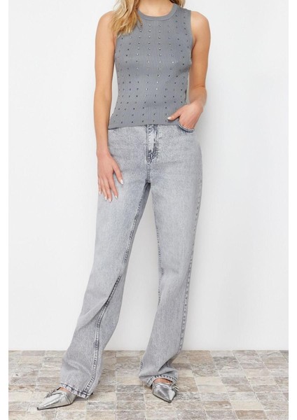 Moda Bisiklet Yaka Triko Regular Düz Desen Casual Günlük Regular Kolsuz Bluz modelleri