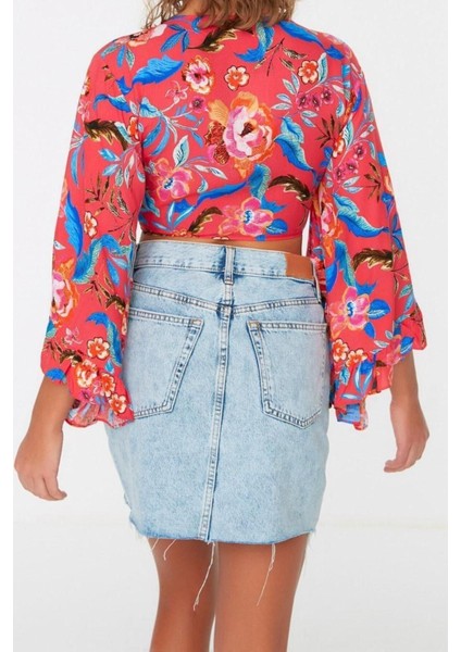 Moda V Yaka Dokuma Fit Düz Desen Plaj Crop Truvakar Kol Kol Bluz indirimleri