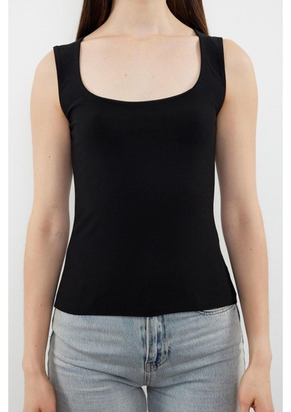 Moda Havuz Yaka Örme Regular Düz Desen Casual Günlük Regular Kolsuz Bluz