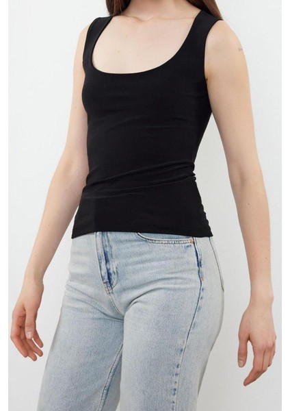 Moda Havuz Yaka Örme Regular Düz Desen Casual Günlük Regular Kolsuz Bluz modelleri