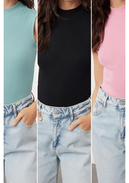 Moda Dik Yaka Örme Slim Düz Desen Casual Günlük Regular Kolsuz Bluz fiyatları