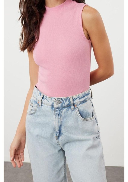 Moda Dik Yaka Örme Slim Düz Desen Casual Günlük Regular Kolsuz Bluz fırsatları