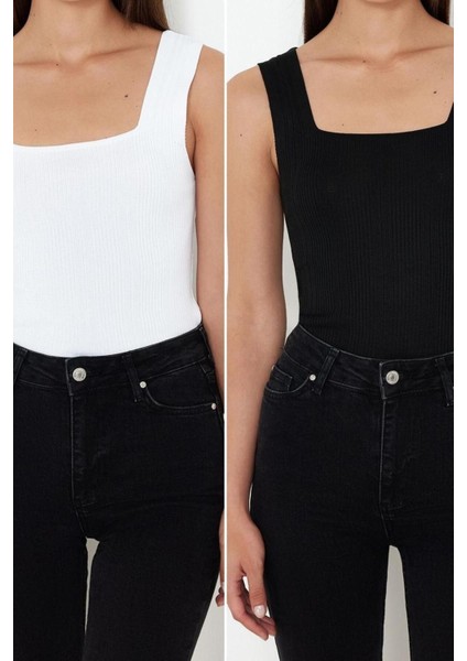 Moda Havuz Yaka Triko Slim Düz Desen Casual Günlük Regular Askılı Kol Bluz fiyatları
