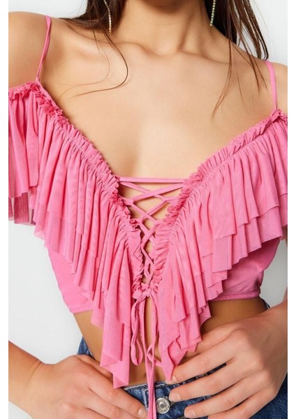 Moda V Yaka Örme Regular Düz Desen Şık Gece Crop Kısa Kol Bluz fiyatları