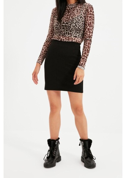 Moda Dik Yaka Örme Slim Şal Desen Desen Casual Günlük Regular Uzun Kol Bluz fırsatları