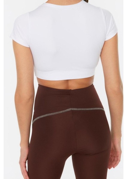 Moda Bisiklet Yaka Örme Fit Düz Desen Sportswear Super Crop Kısa Kol Bluz modelleri