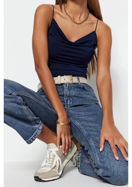 Moda Degaje Yaka Örme Slim Düz Desen Casual Günlük Regular Askılı Kol Bluz modelleri