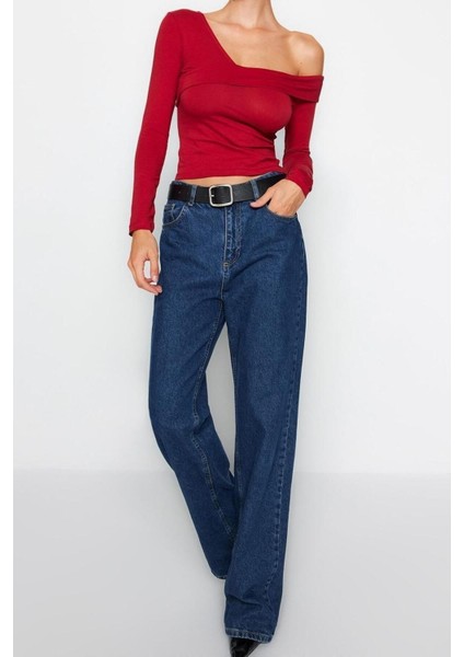 Moda Carmen Yaka Örme Slim Düz Desen Casual Günlük Crop Uzun Kol Bluz fırsatları