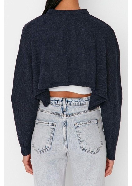 Moda V Yaka Örme Relaxed Düz Desen Casual Günlük Super Crop Uzun Kol Bluz indirimleri