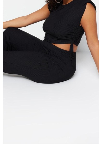 Moda Büyük Beden Bisiklet Yaka Örme Fit Düz Desen Casual Günlük Crop Kolsuz Bluz fiyatları